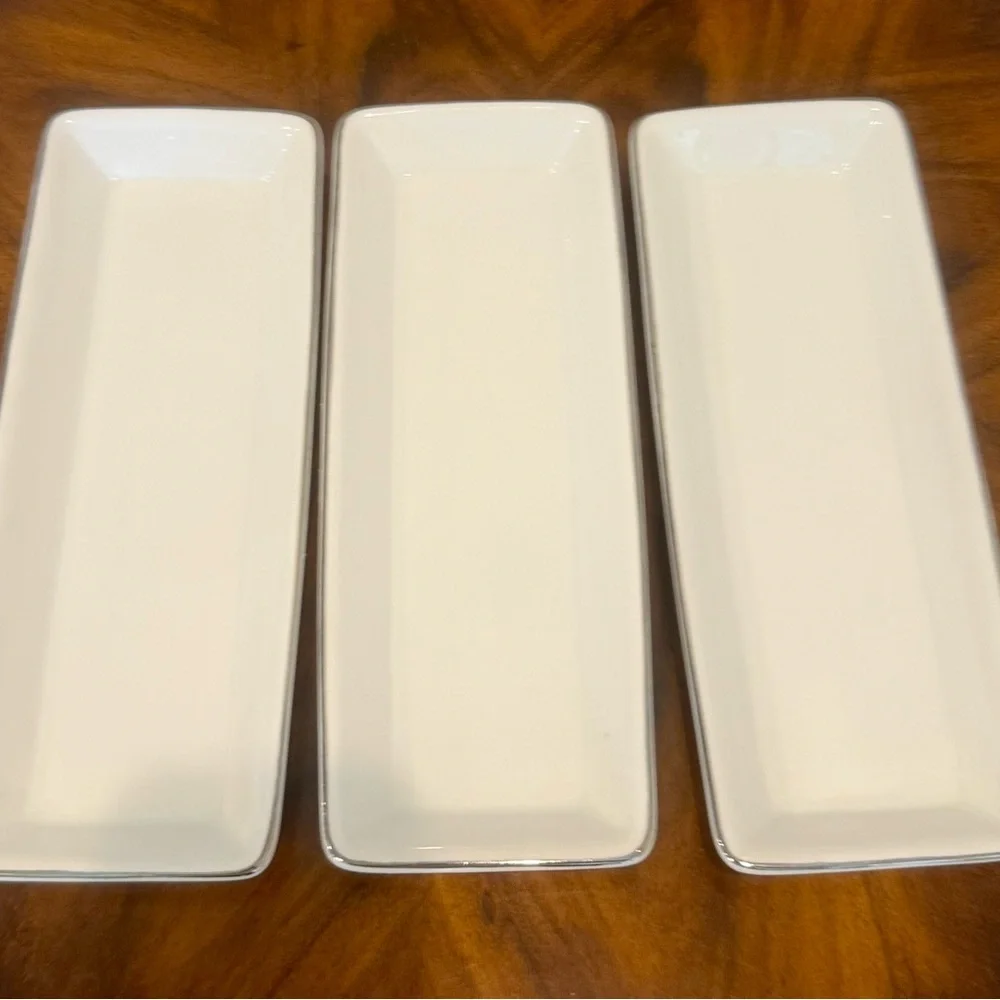 3 Towle Silversmiths Fine Bone China White Rectangular Serving Platters - Picture 5 of 7